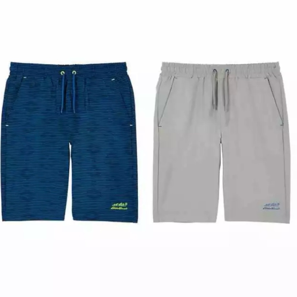 Eddie Bauer Boys 2-Pack Hybrid Shorts (Grey/Blue Stripes - Small)